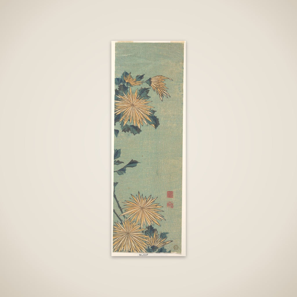 Yellow Chrysanthemums on a Blue Ground unframed print