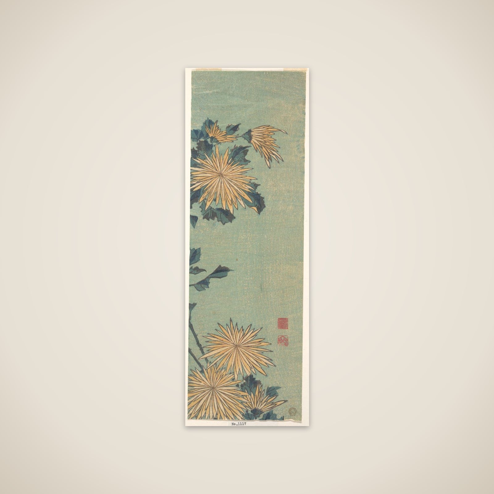 Yellow Chrysanthemums on a Blue Ground unframed print