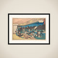 The Musashiya Restaurant, Ushijima (Ushijima, Musashiya), from the series A Collection of Famous Restaurants of Edo (Edo Kōmei Kaitei Zukushi) framed