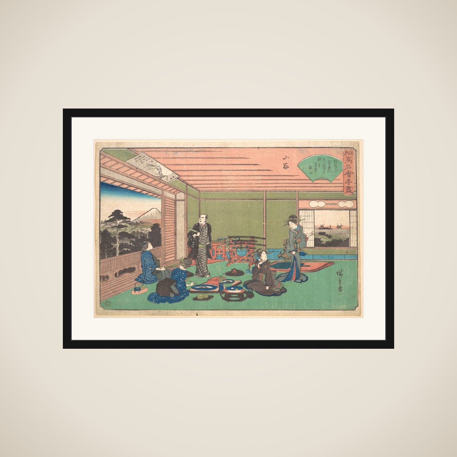 The Yaozen Restaurant, San’ya (San’ya, Yaozen), from the series A Collection of Famous Restaurants of Edo (Edo Kōmei Kaitei Zukushi) framed