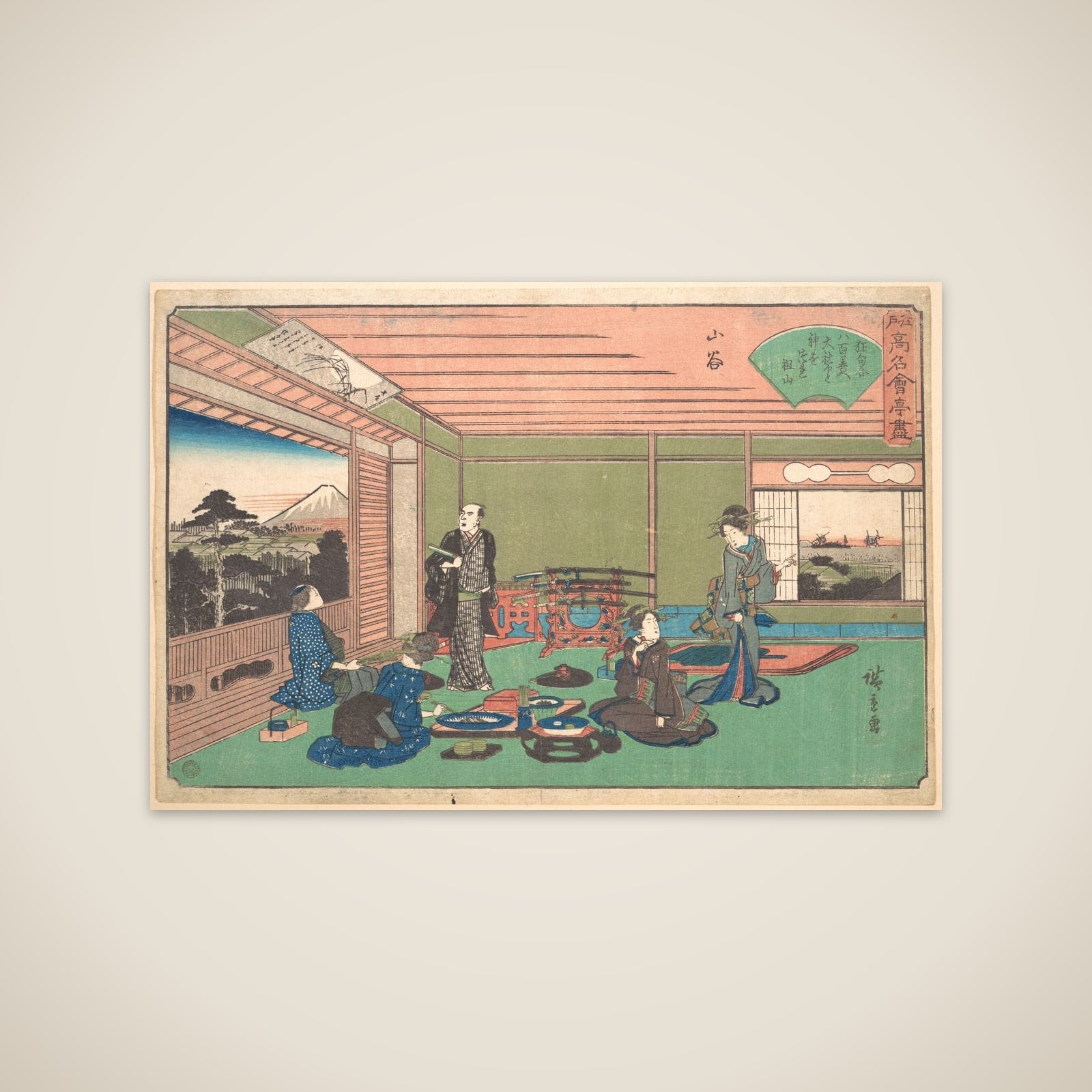 The Yaozen Restaurant, San’ya (San’ya, Yaozen), from the series A Collection of Famous Restaurants of Edo (Edo Kōmei Kaitei Zukushi) unframed print