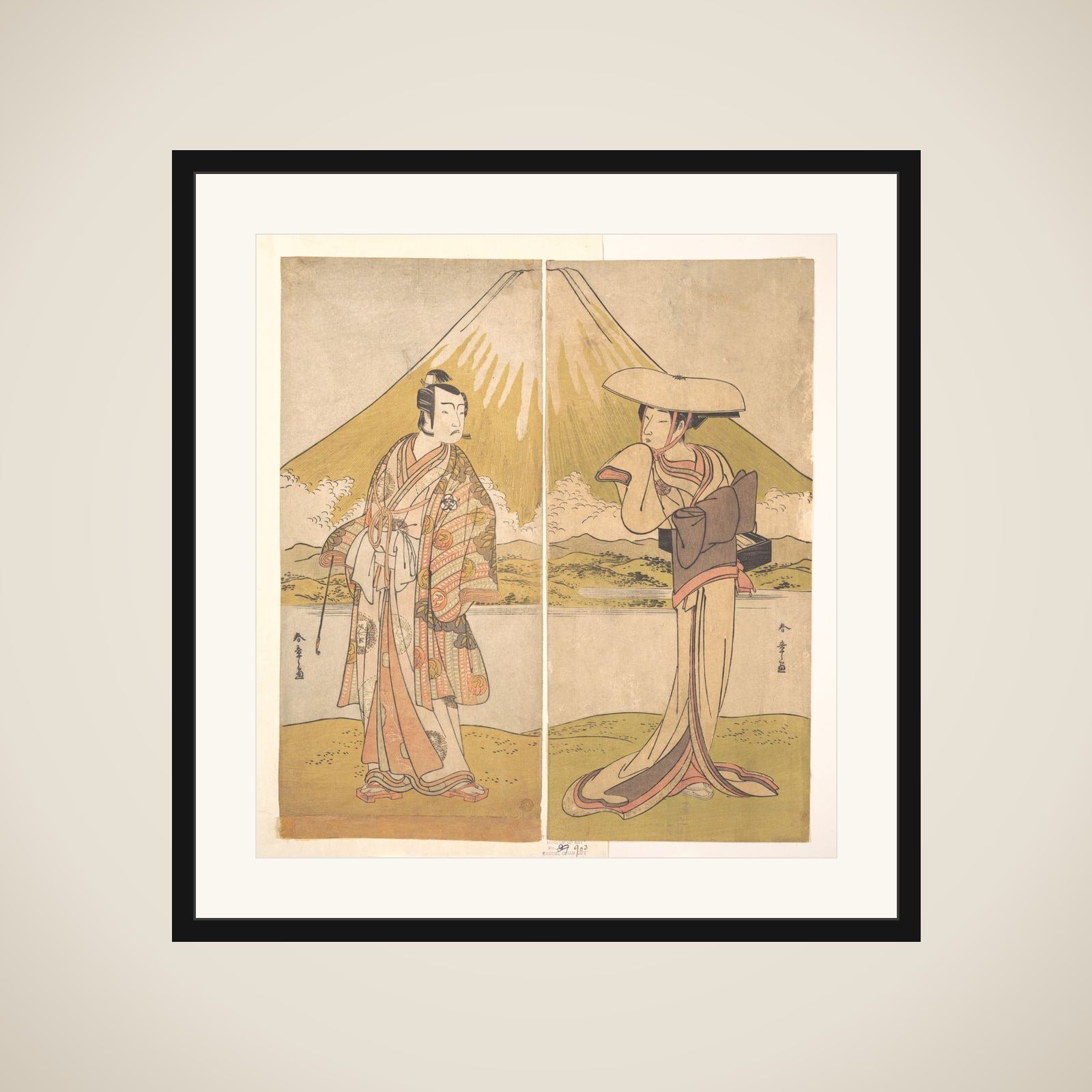 The Actor Nakamura Tomijuro as a Tall Woman in a Flat Straw Hat framed