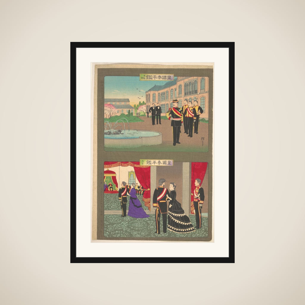 Example of Peaceful Empire – Museum, Congratulatory Palace Visit (Kōkoku Taihei Kagami – Hakubutsukan, Sanga) framed