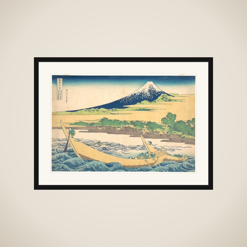 Tago Bay near Ejiri on the Tōkaidō (Tōkaidō Ejiri Tago no ura ryaku zu), from the series Thirty-six Views of Mount Fuji (Fugaku sanjūrokkei) framed