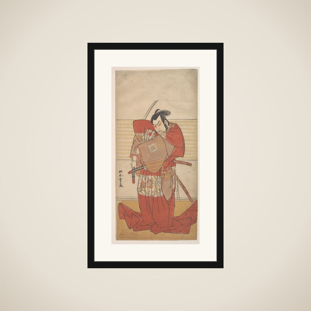 The Actor Ishikawa Danjuro V Performing a Shibaroku Act with a Drawn Sword in His Hand framed