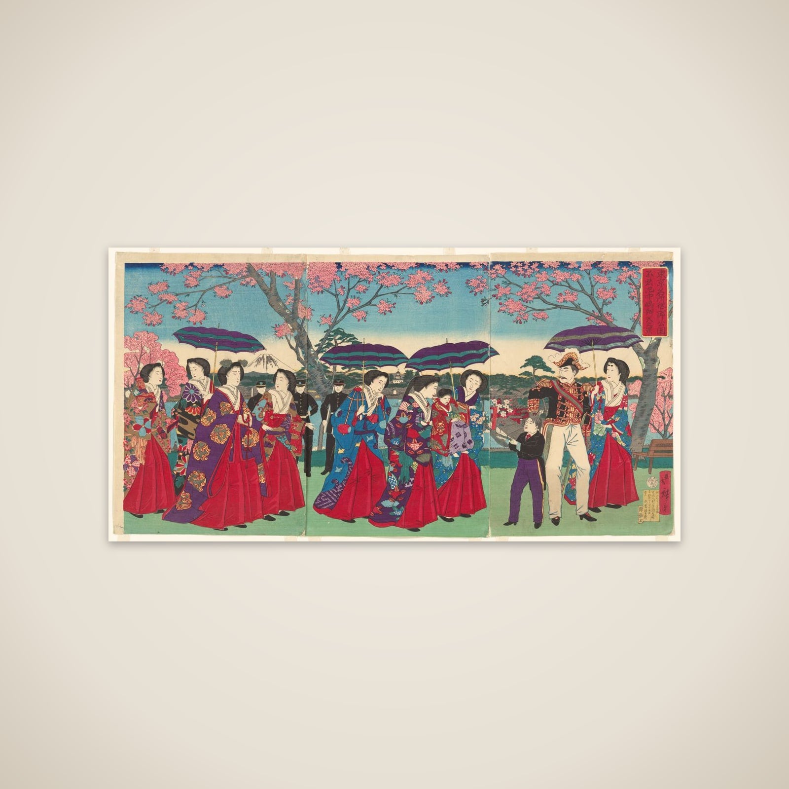 View of Benten Shrine on Nakanoshima Island in Shinobazu Pond, Ueno Park, from the series Famous Views of Tokyo (Tōkyō Tokyo meisho yori Ueno kōen Shinobazu no ike Nakanoshima Benten no kei) unframed print