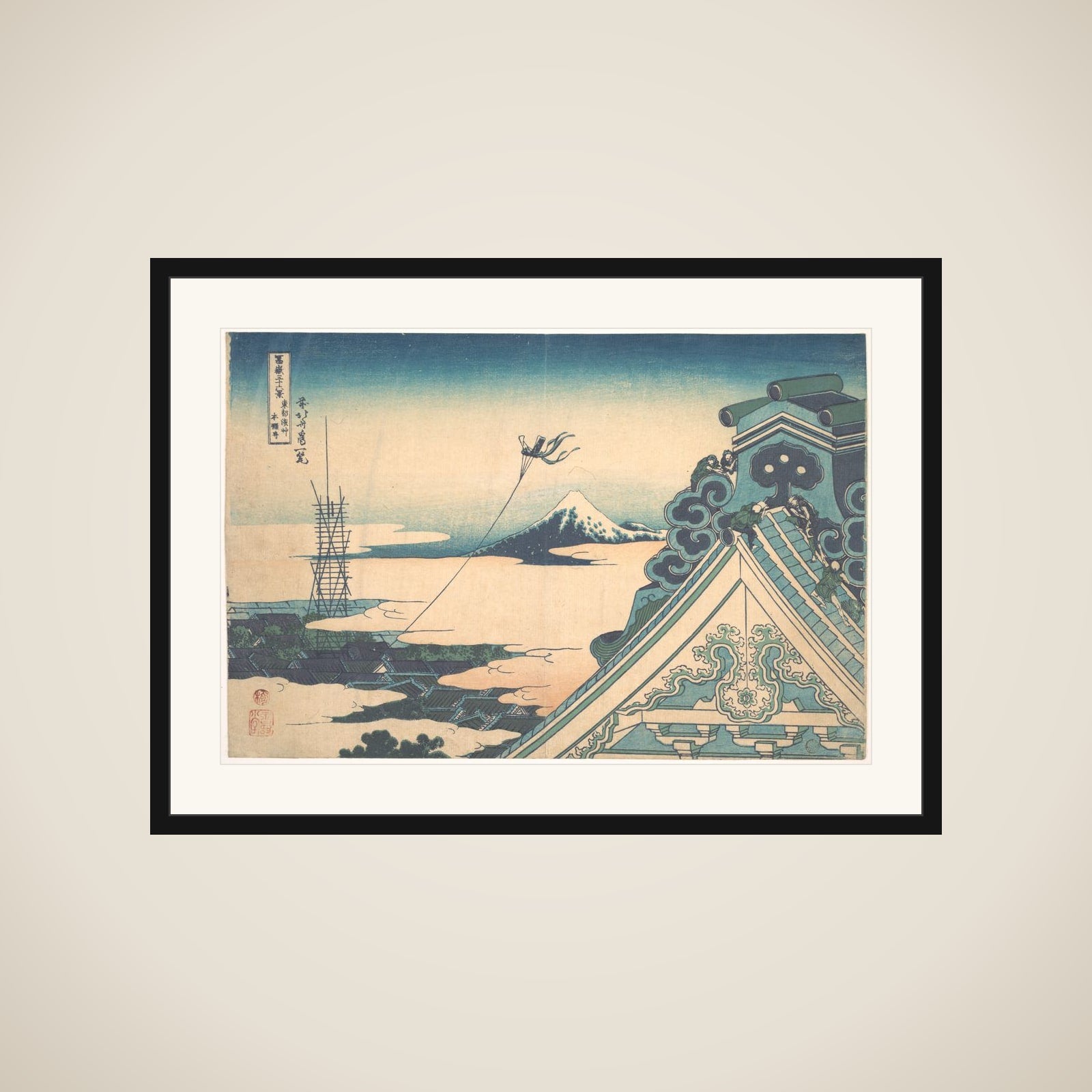 Honganji at Asakusa in Edo (Tōto Asakusa Honganji), from the series Thirty-six Views of Mount Fuji (Fugaku sanjūrokkei) framed