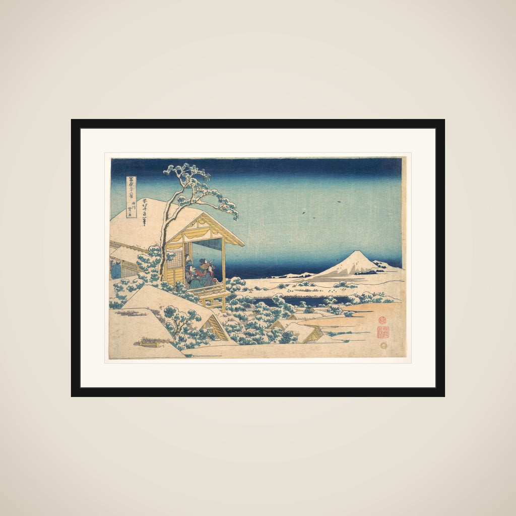 Morning after the Snow at Koishikawa in Edo (Koishikawa yuki no ashita),  from the series Thirty-six Views of Mount Fuji (Fugaku sanjūrokkei) framed