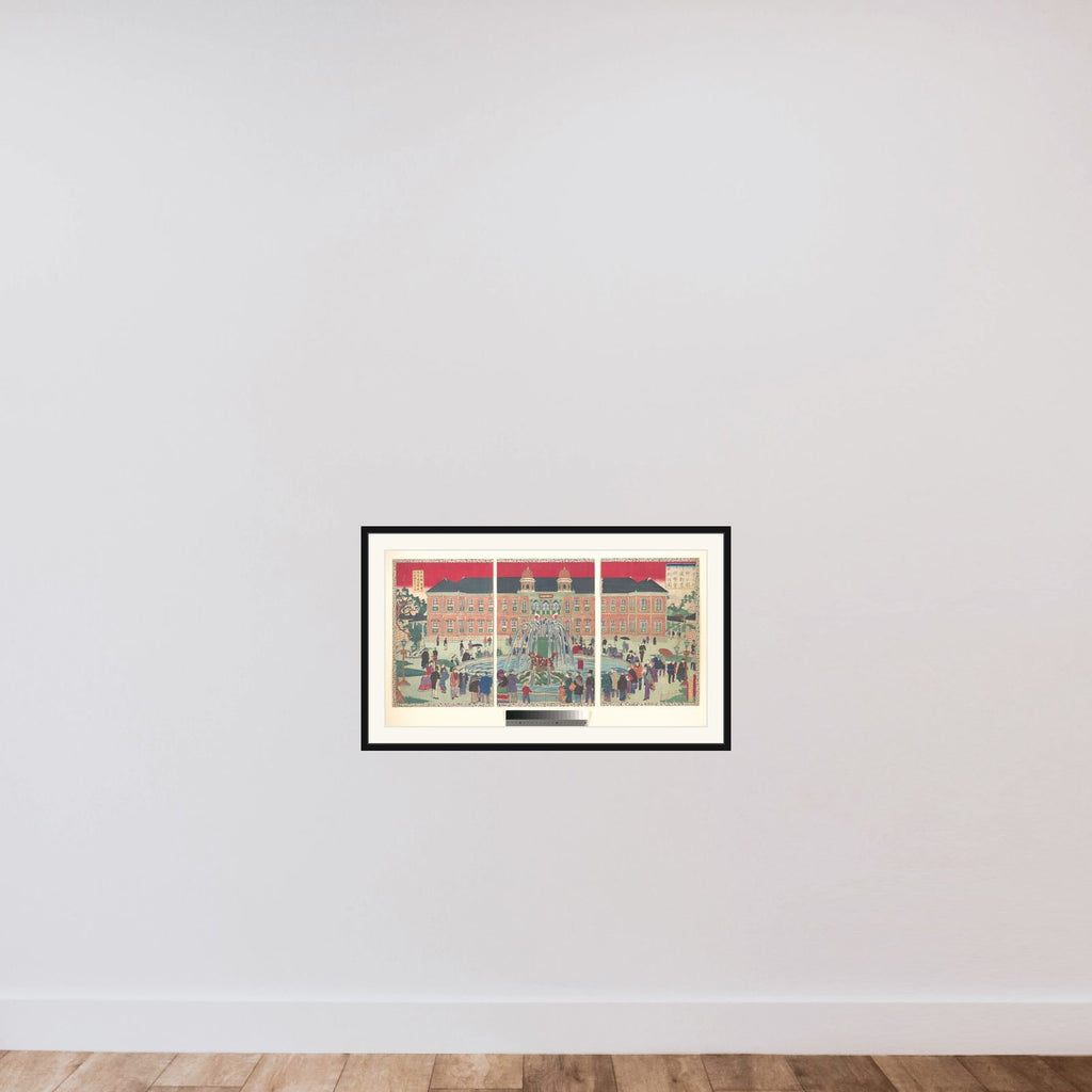 Illustration of the Museum at the Second National Industrial Exhibition in Ueno, from the series Famous Places in Tokyo (Tokyo meisho-Ueno kōen naikoku kangyō daini hakurankai bijutsukan zu) framed — shown to scale