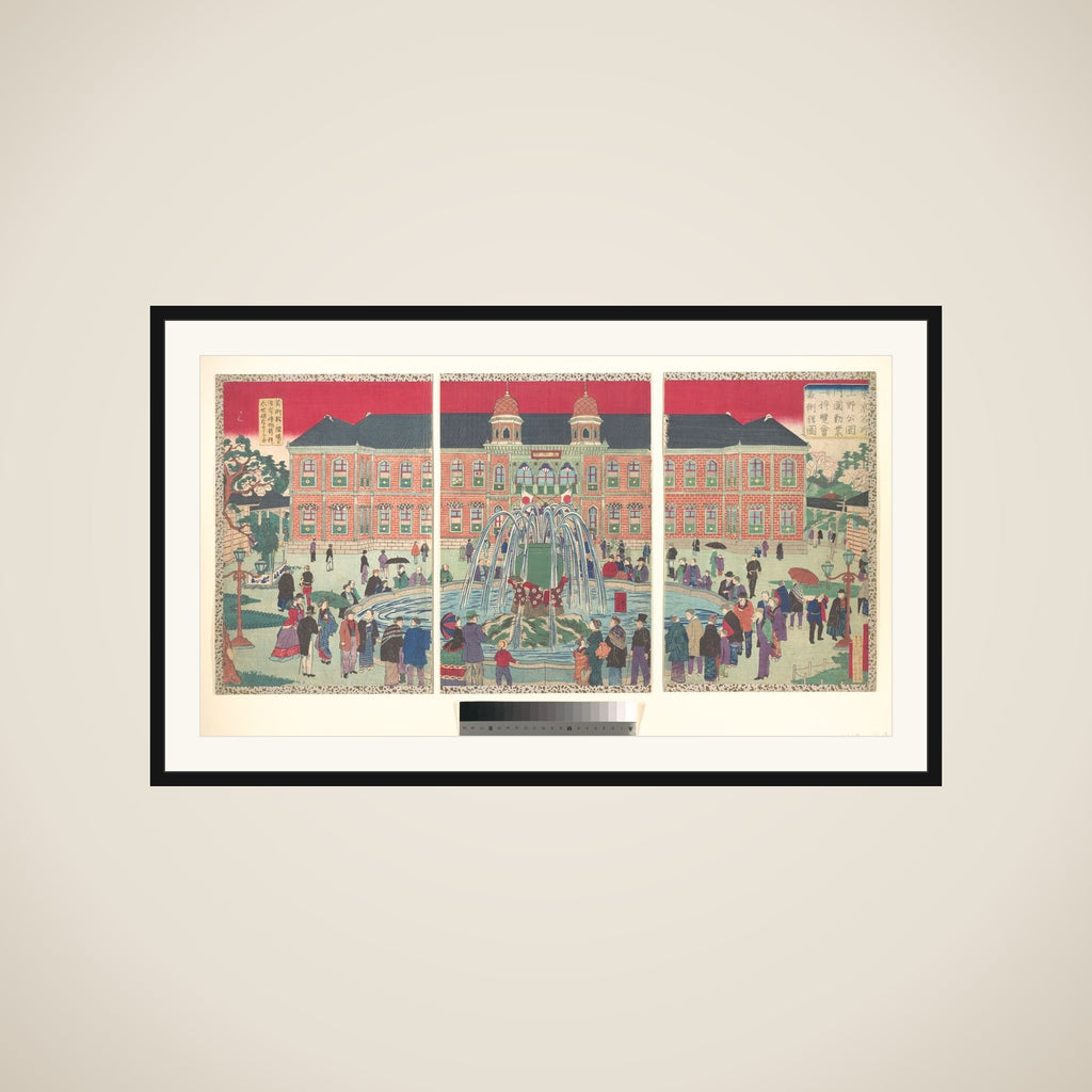 Illustration of the Museum at the Second National Industrial Exhibition in Ueno, from the series Famous Places in Tokyo (Tokyo meisho-Ueno kōen naikoku kangyō daini hakurankai bijutsukan zu) framed