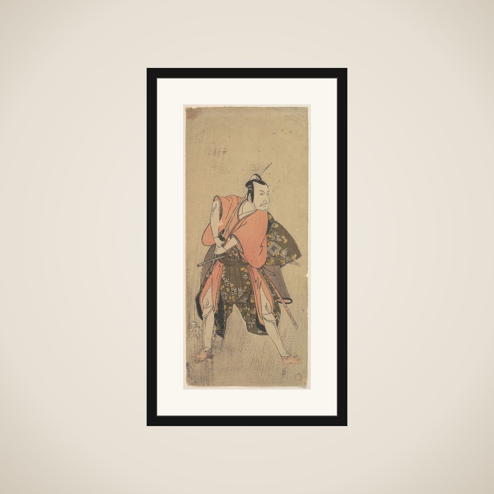 The Actor Ichikawa Danjuro V as a Samurai Ready to Fight framed