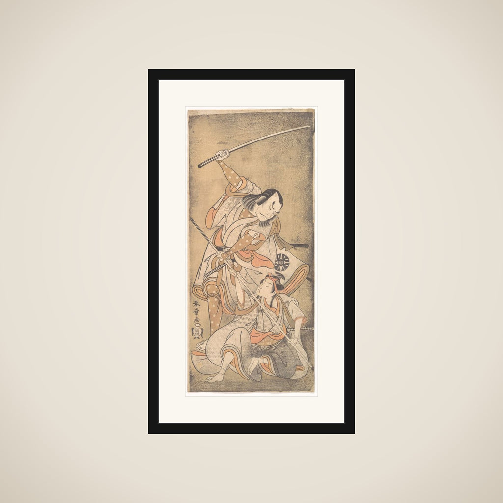 The Actor Nakamura Nakazo with a Sword, Fighting the Actor Ichikawa Raizo II who is Armed with a Lance framed