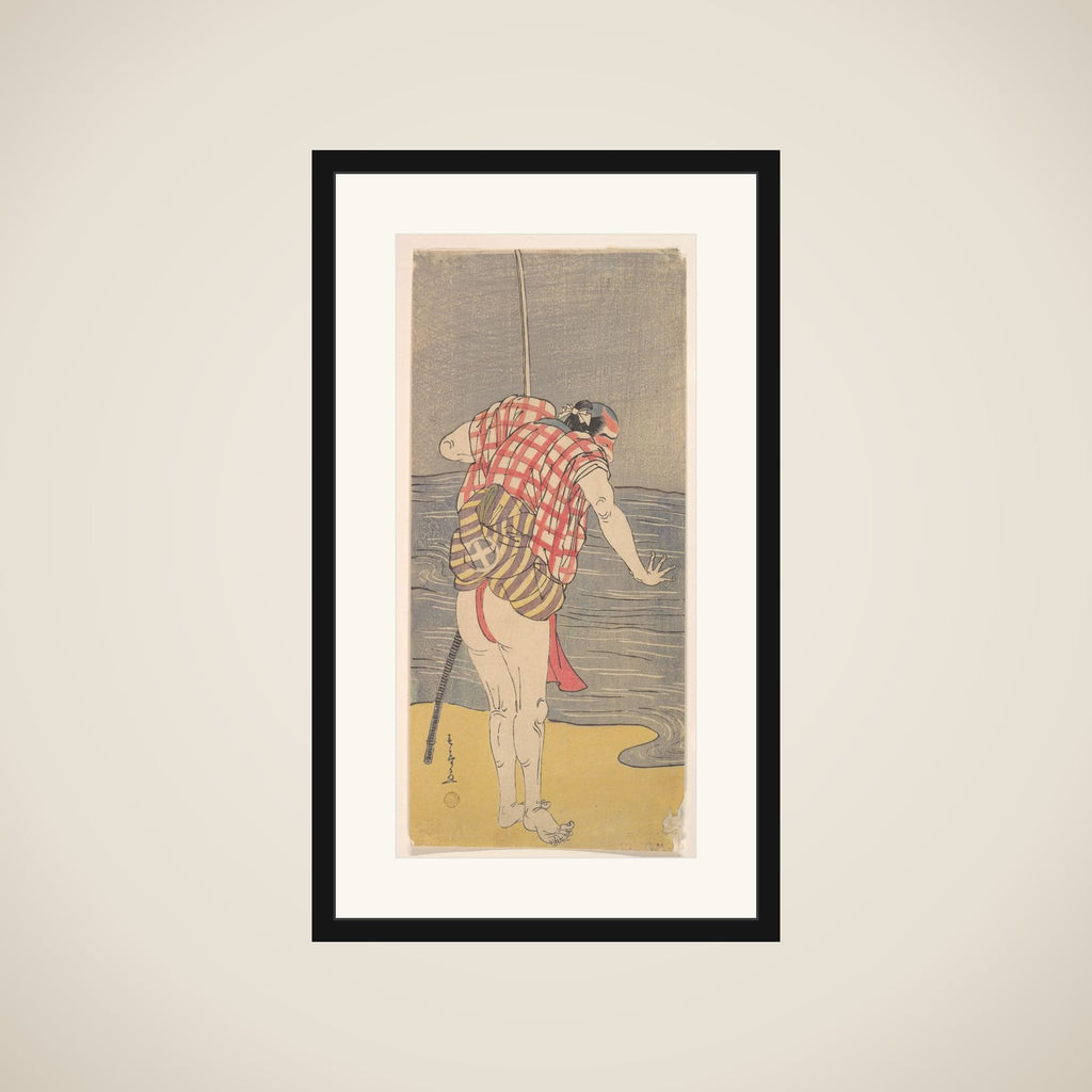 The Actor Otani Hiroemon III as Man Ready to Wade into the Sea with a Drawn Sword framed