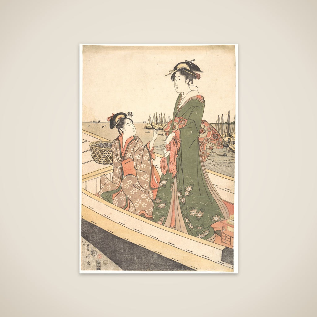 Two Women in a Boat; One  Holding a Basket of Mussels unframed print