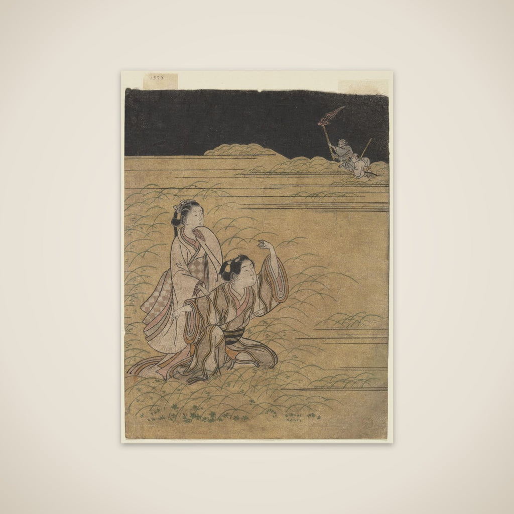 A Young Man and Women in the Moor of Musashino; Parody of the Akuta River episode of the Tale of Ise (Ise monogatari) unframed print