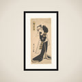 The Actor Segawa Kikunojo III as a Woman in  Black Robe Holding a Straw Hat framed