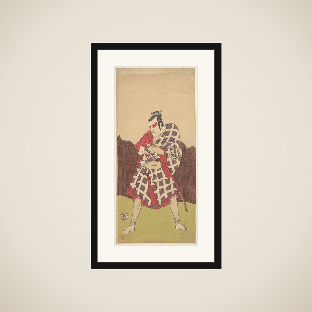 The Actor Matsumoto Koshiro 3rd as a Man who Stands with Arms Folded near a Brush Fence framed