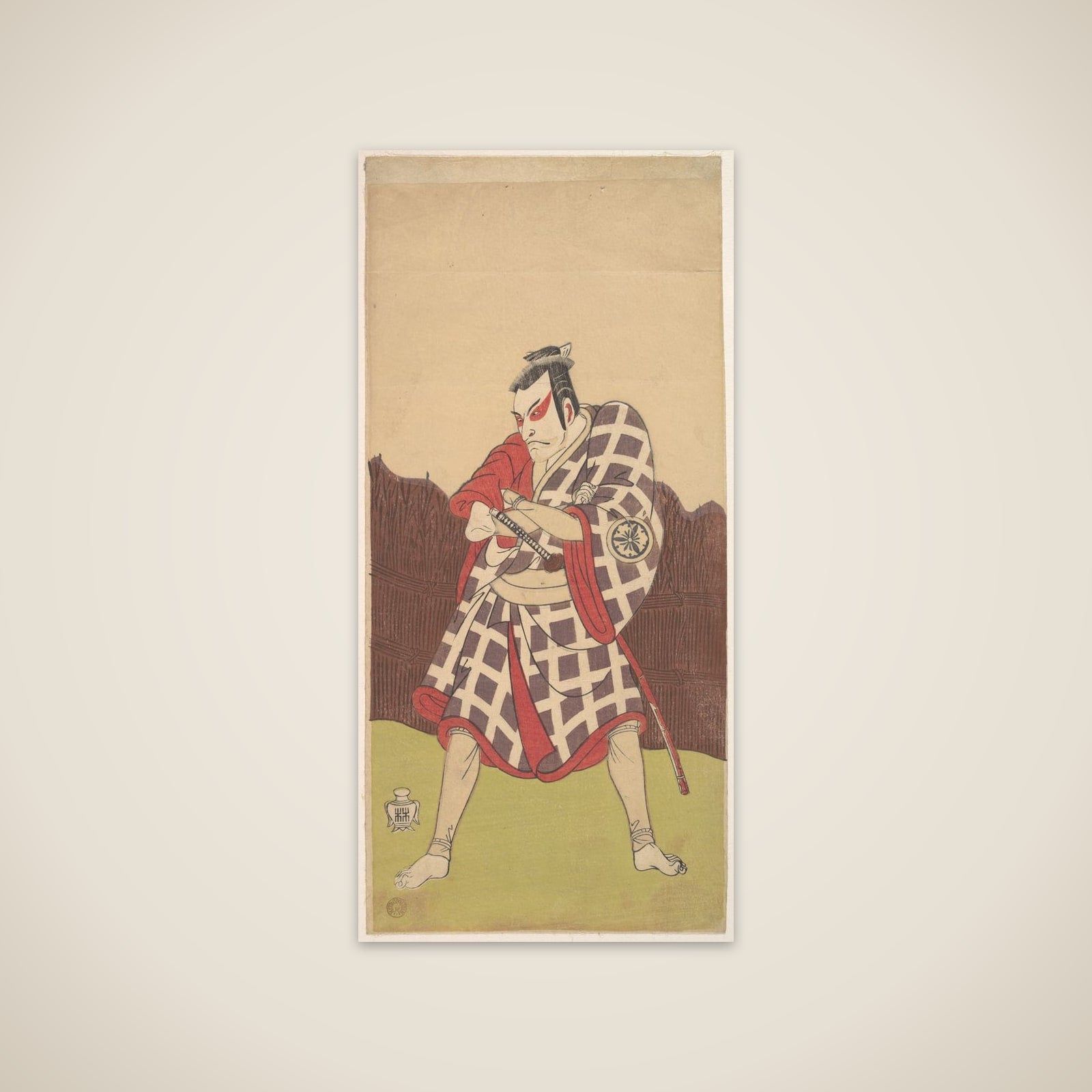The Actor Matsumoto Koshiro 3rd as a Man who Stands with Arms Folded near a Brush Fence unframed print