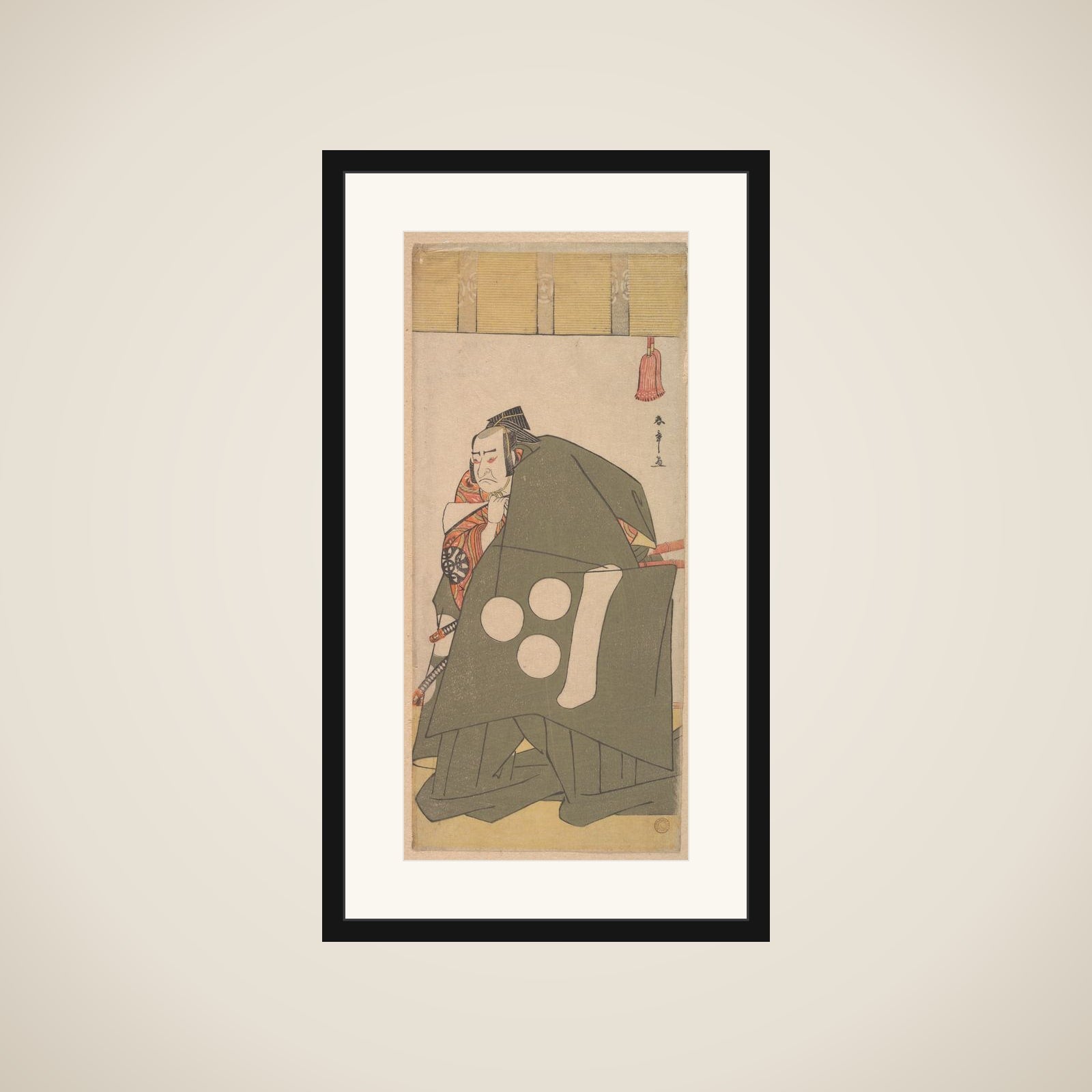 The Actor Nakamura Nakazo in Shibaraku in Dark Green Robes framed
