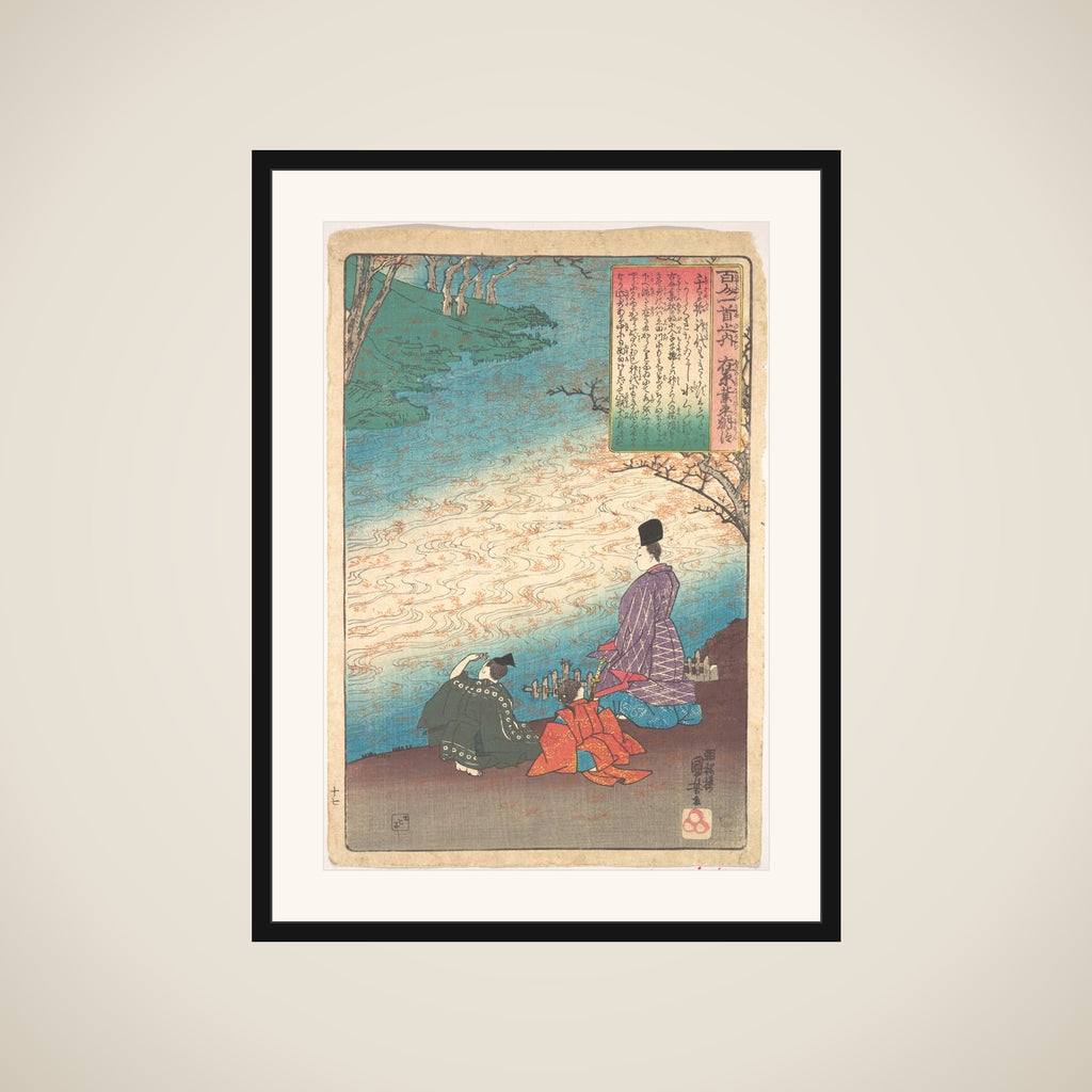 Poet with Two Pages on the Banks of the Tatsuta framed