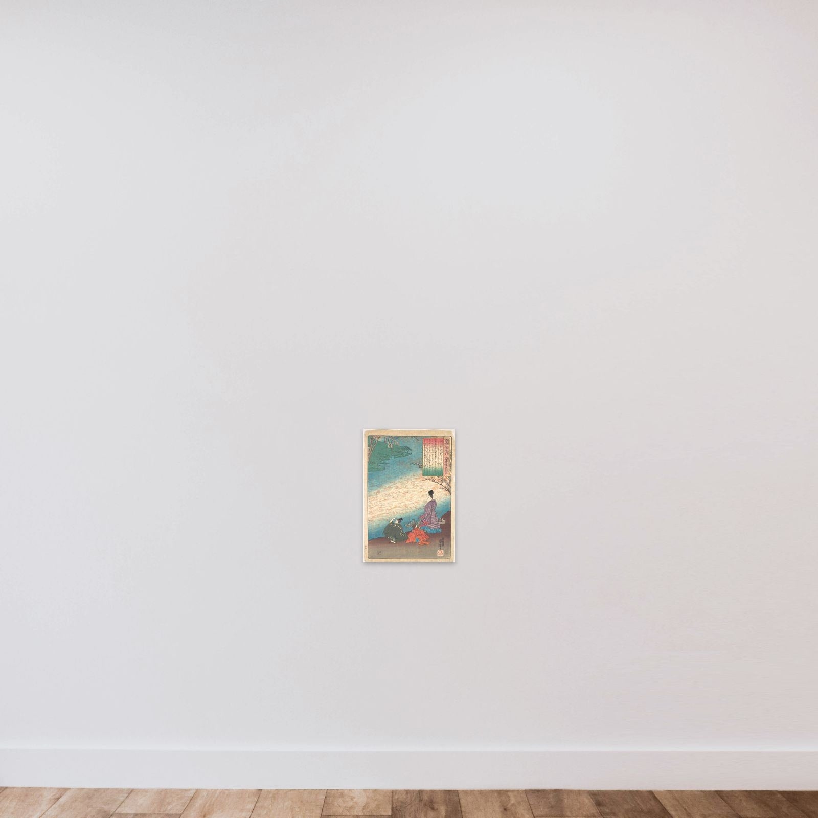 Poet with Two Pages on the Banks of the Tatsuta unframed — shown to scale