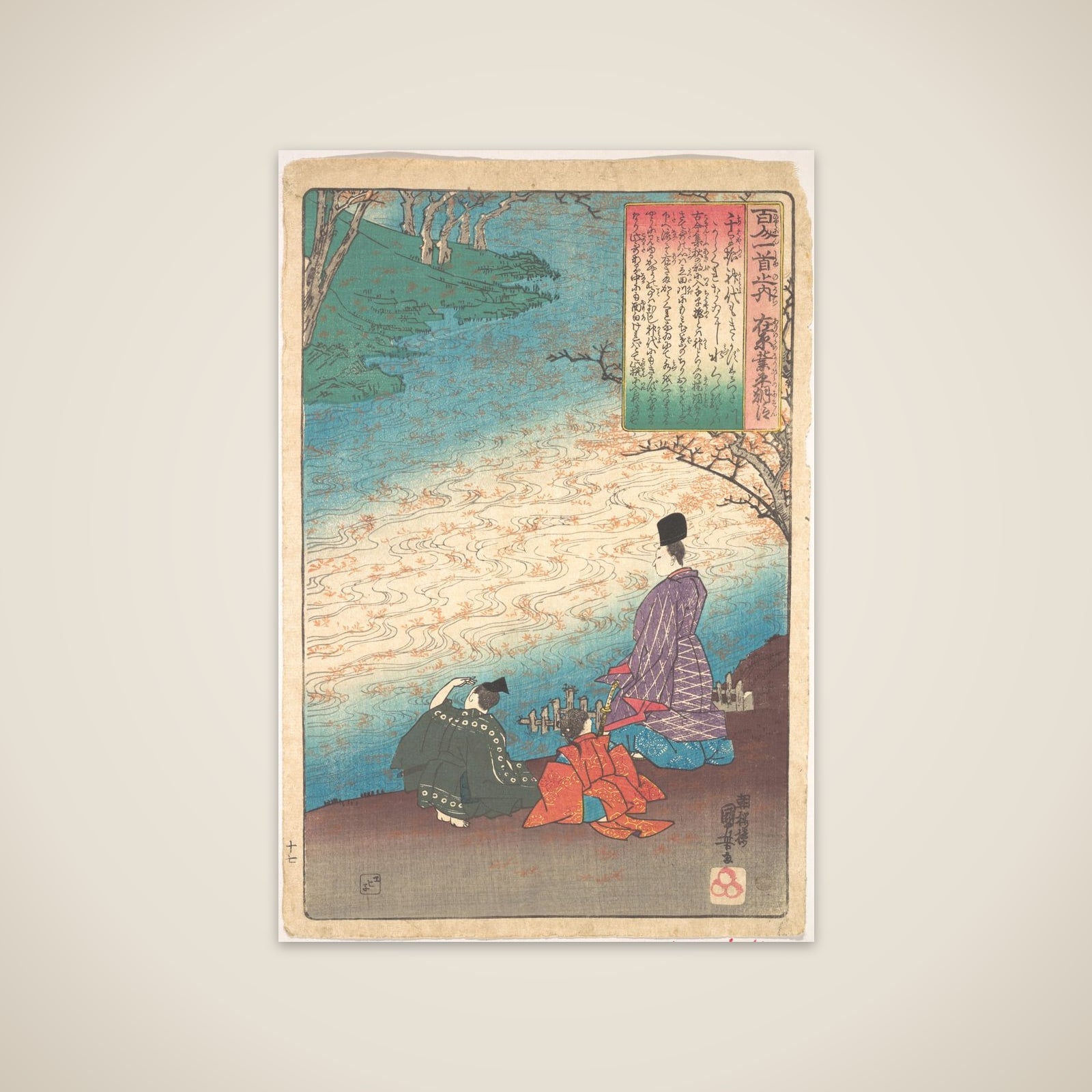 Poet with Two Pages on the Banks of the Tatsuta unframed print