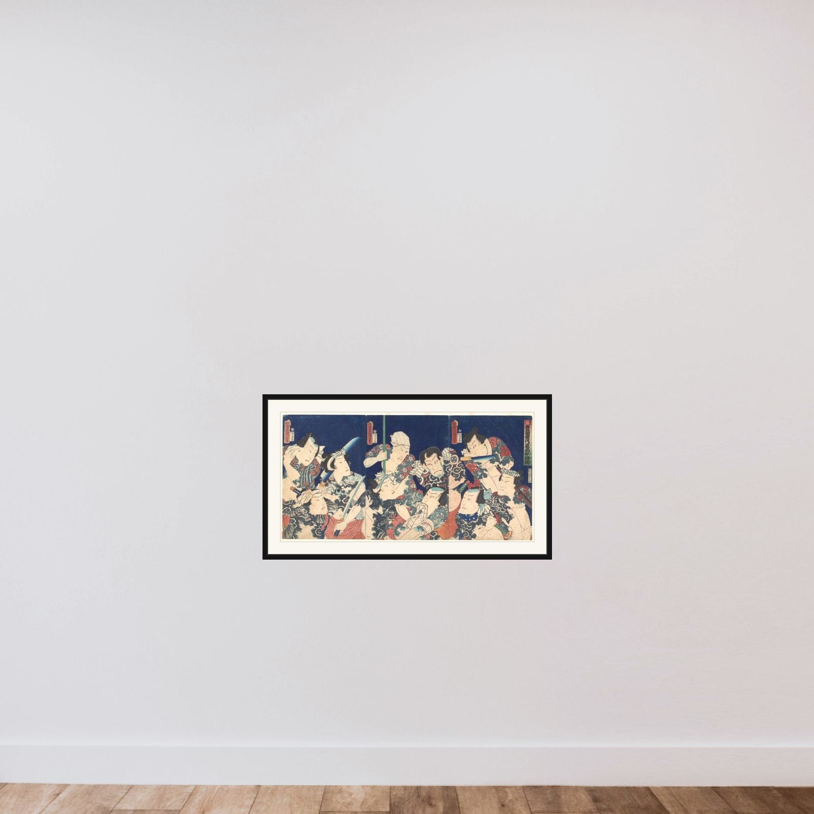Utagawa's Lifetime Masterpiece, from the Japanese version of the Shuihu Zhuan framed — shown to scale