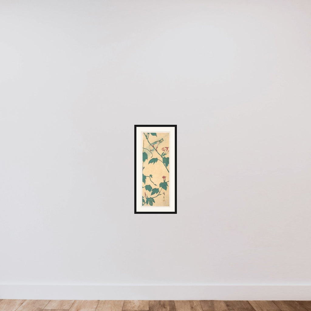 Morning Glories and Bird framed — shown to scale