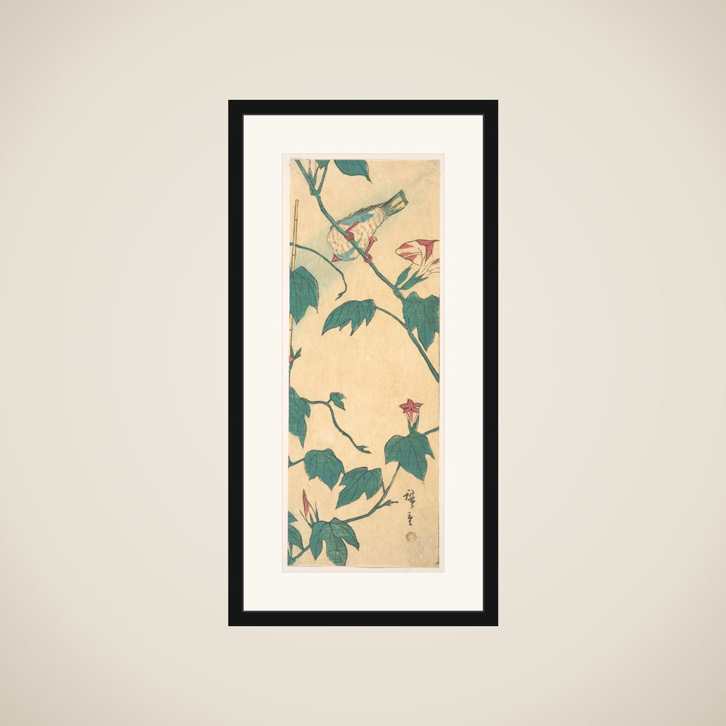 Morning Glories and Bird framed