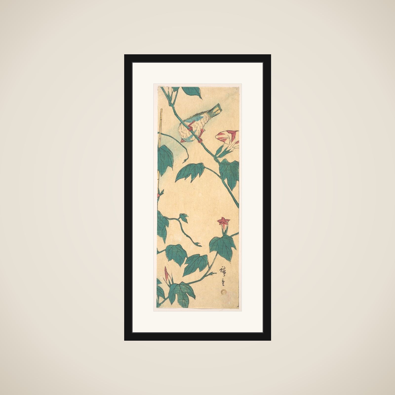 Morning Glories and Bird framed