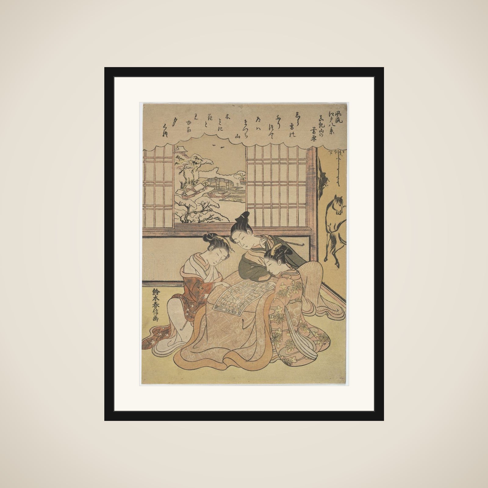 Evening Snow on Matsuchi Hilll, from the series Eight Fashionable Views of Edo (Furyu Edo hakkei) framed