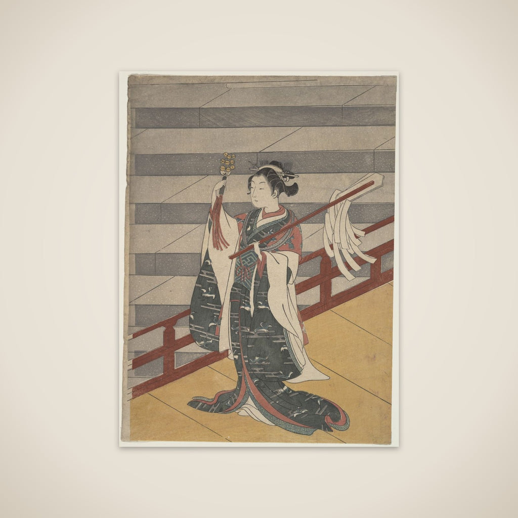 Girl on Balcony above Stone Stairway unframed print