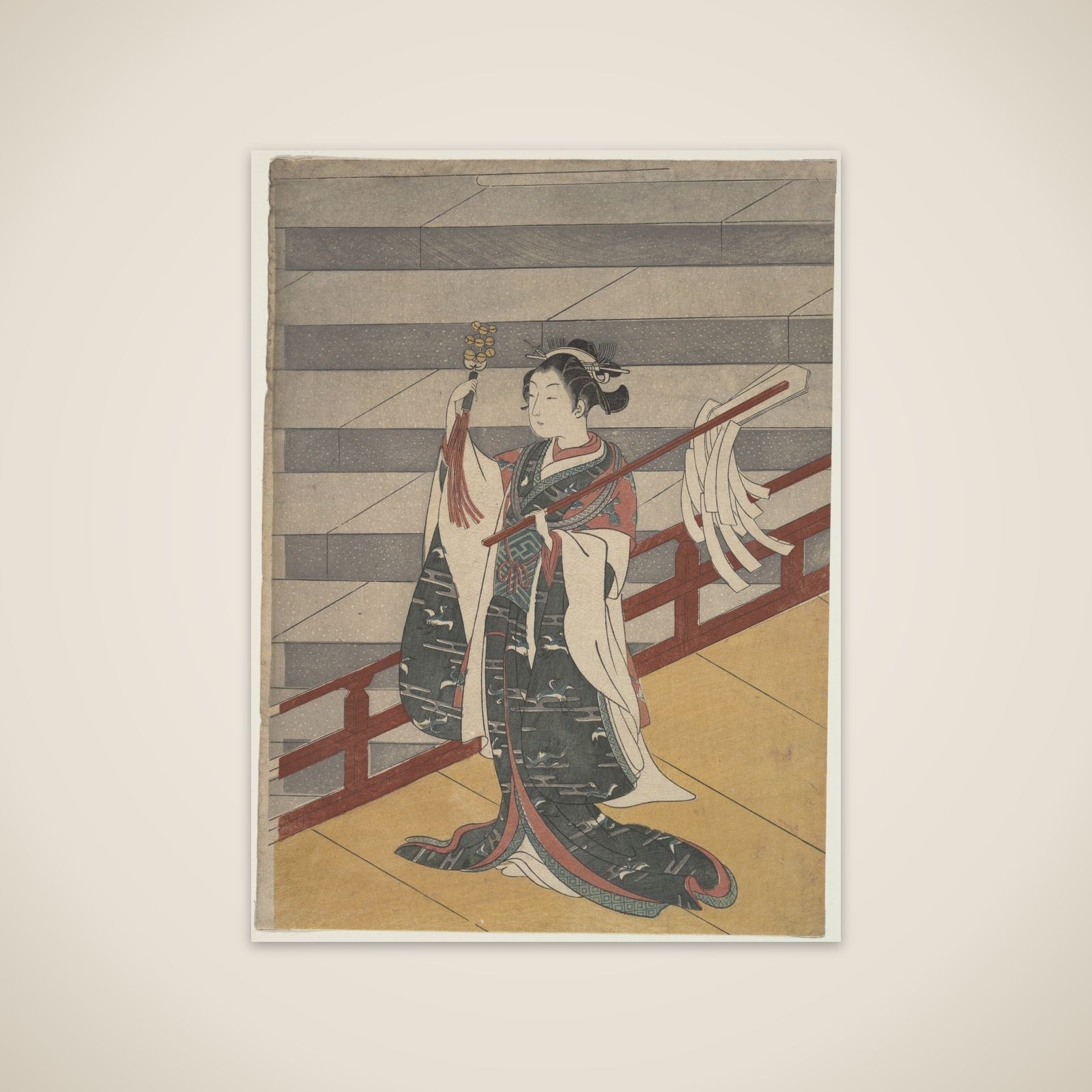 Girl on Balcony above Stone Stairway unframed print