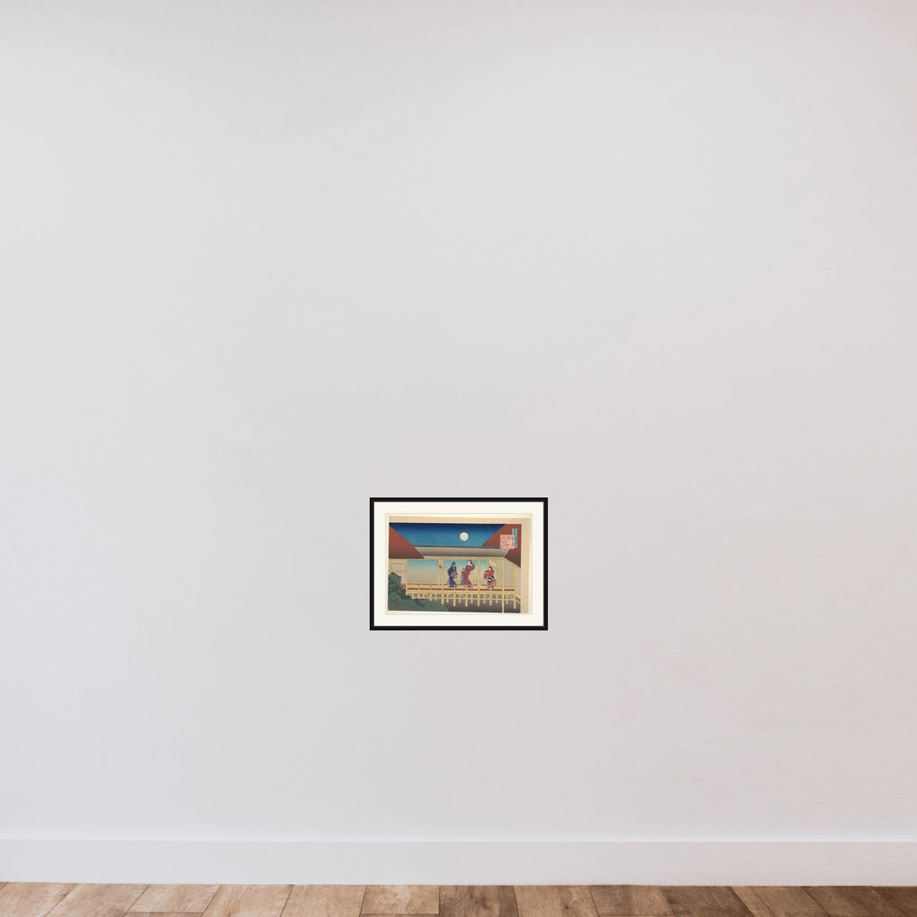 Poem by Akazome Emon, from the series One Hundred Poems Explained by the Nurse (Hyakunin isshu uba ga etoki) framed — shown to scale