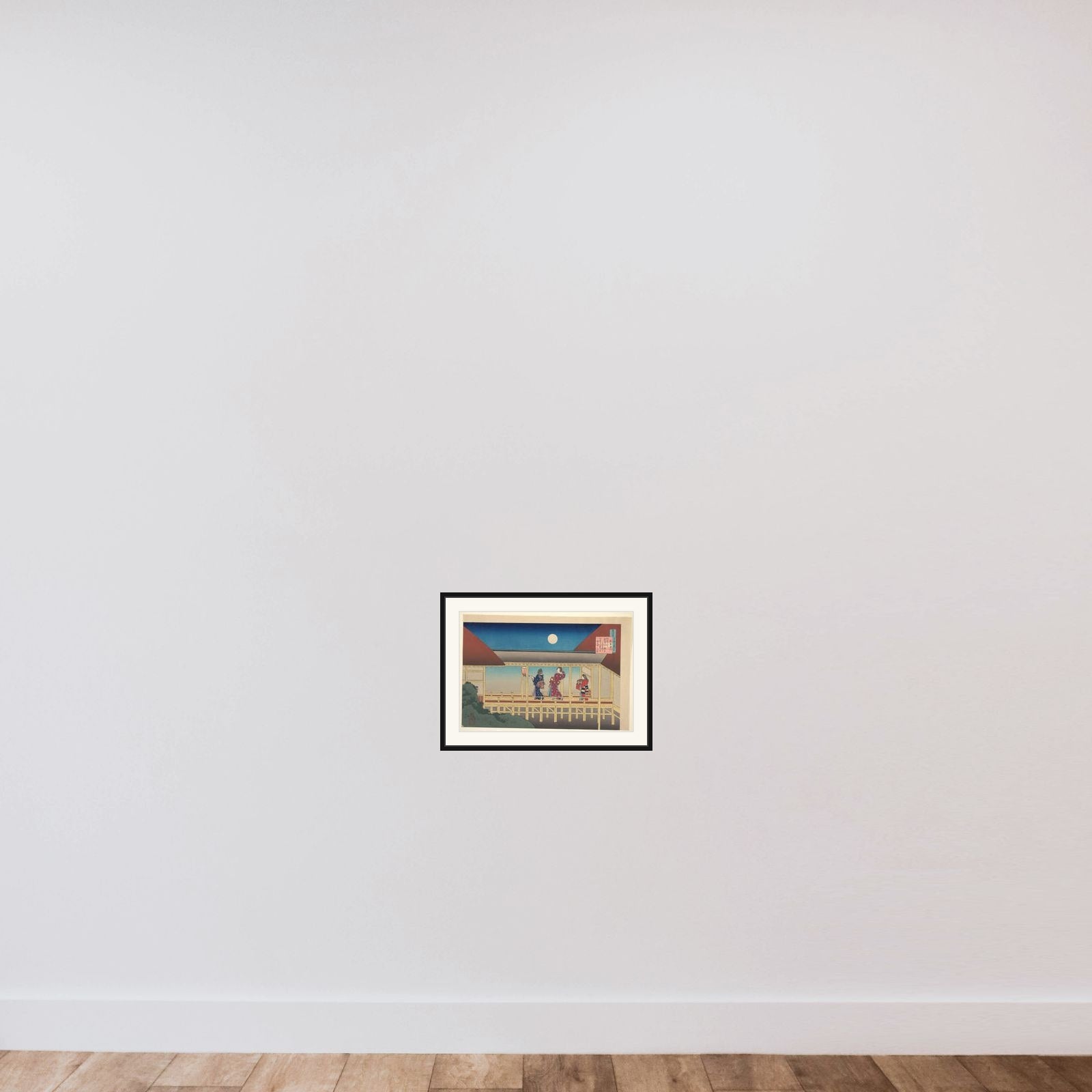 Poem by Akazome Emon, from the series One Hundred Poems Explained by the Nurse (Hyakunin isshu uba ga etoki) framed — shown to scale