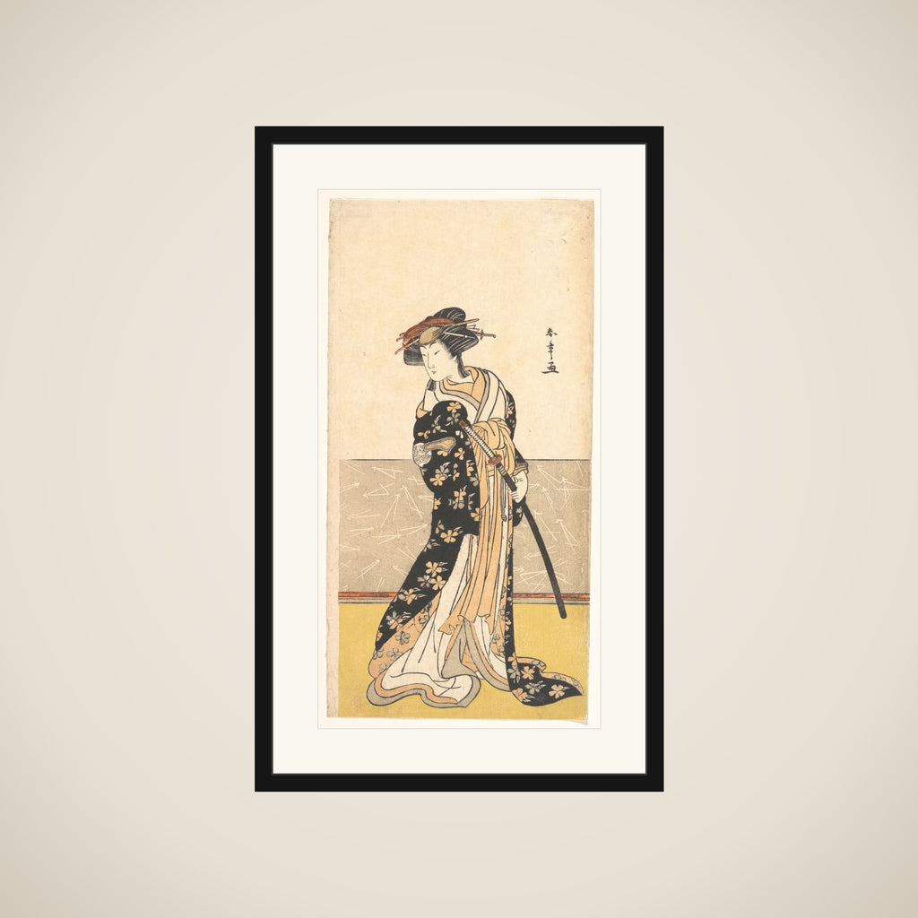 The Actor Nakamura Rikō, as a Courtesan with a Sword framed