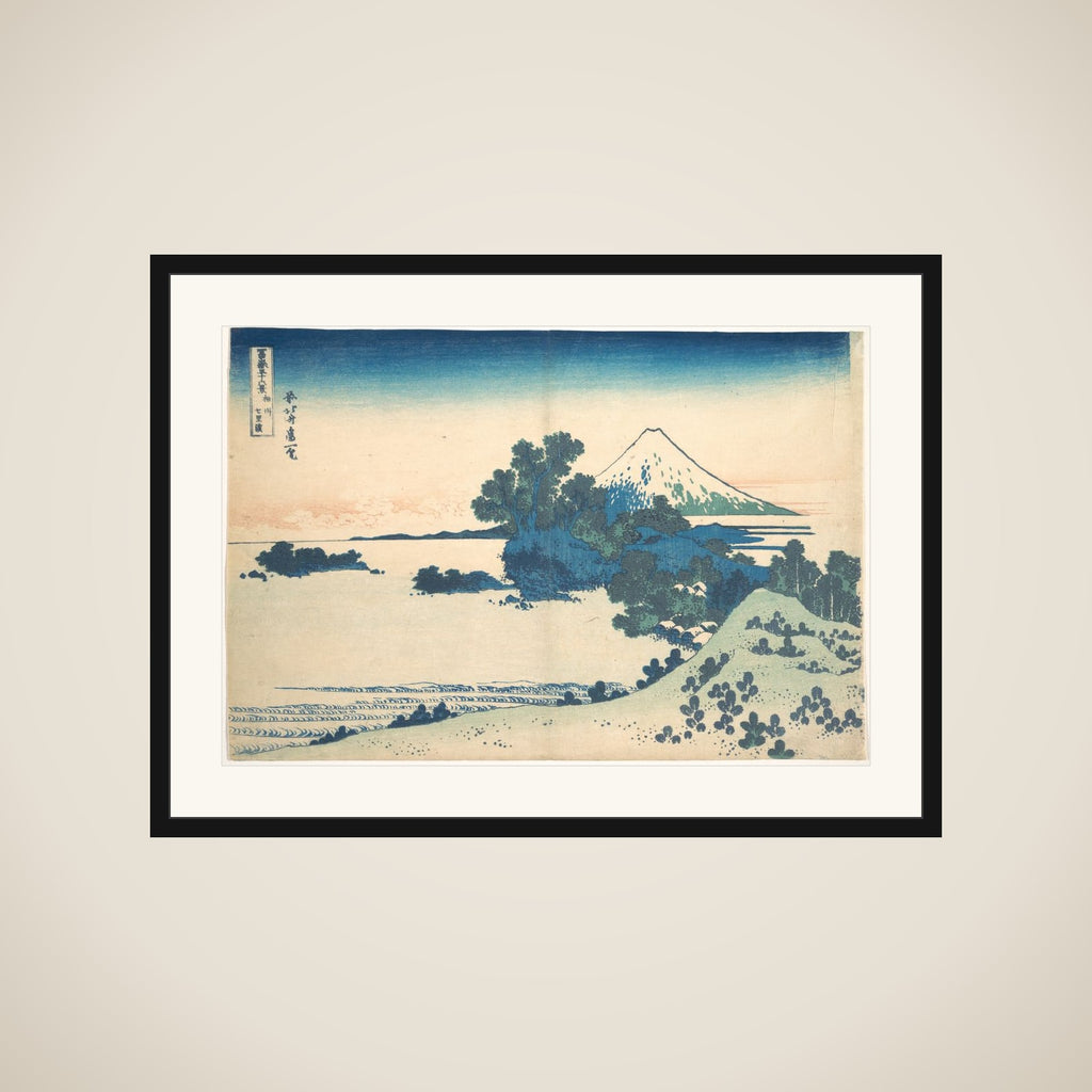 Shichirigahama in Sagami Province (Sōshū Shichirigahama), from the series Thirty-six Views of Mount Fuji (Fugaku sanjūrokkei) framed