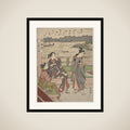 A Man and Two Women at a Teahouse at Wada no Ura Overlooking the Sea framed