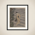 Young Woman Climbing Stone Stairs to a Shinto Temple framed
