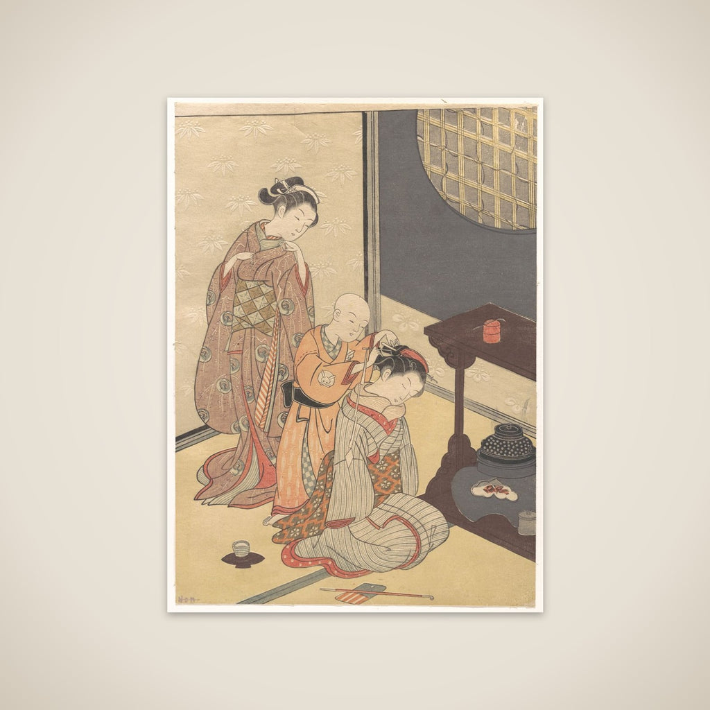 Night Rain at the Double-Shelf Stand, from the series Eight Parlor Views (Zashiki hakkei) unframed print