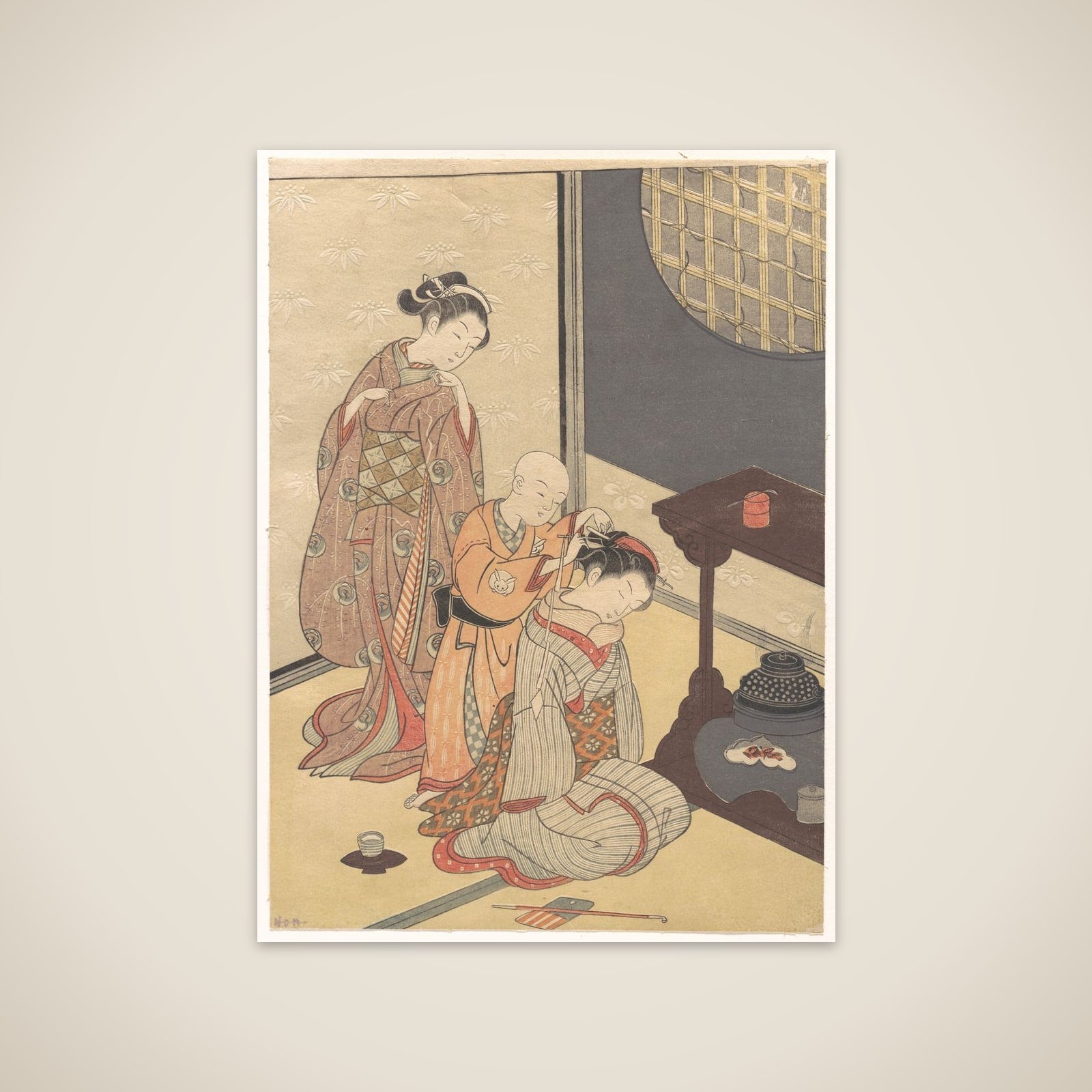 Night Rain at the Double-Shelf Stand, from the series Eight Parlor Views (Zashiki hakkei) unframed print