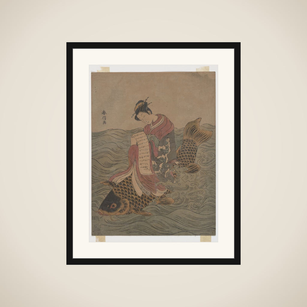 Young Woman Riding a Carp framed
