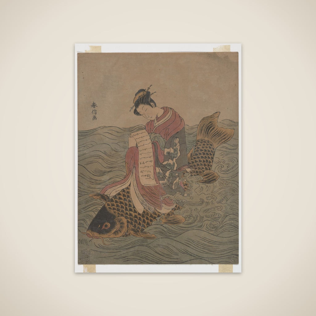 Young Woman Riding a Carp unframed print
