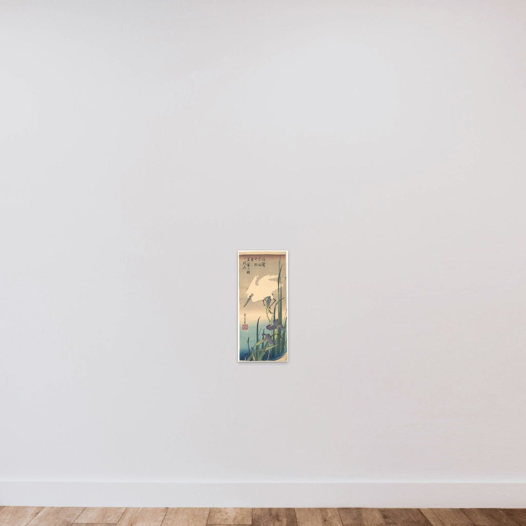 White Heron and Iris unframed — shown to scale