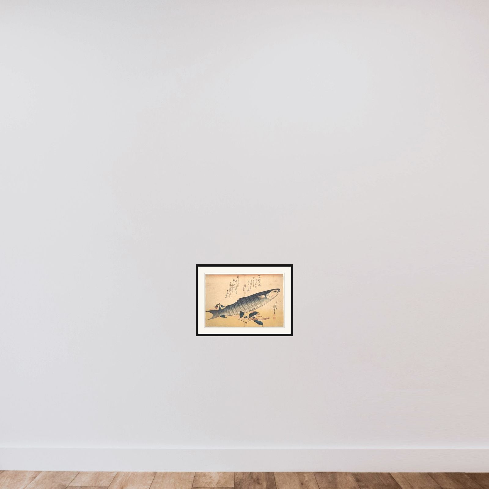 Bora Fish with Camellia, from the series Uozukushi (Every Variety of Fish) framed — shown to scale