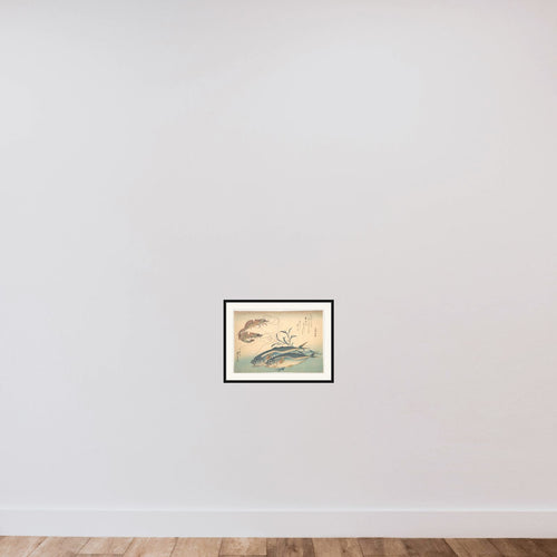 Aji Fish and Kuruma-ebi, from the series Uozukushi (Every Variety of Fish) framed — shown to scale