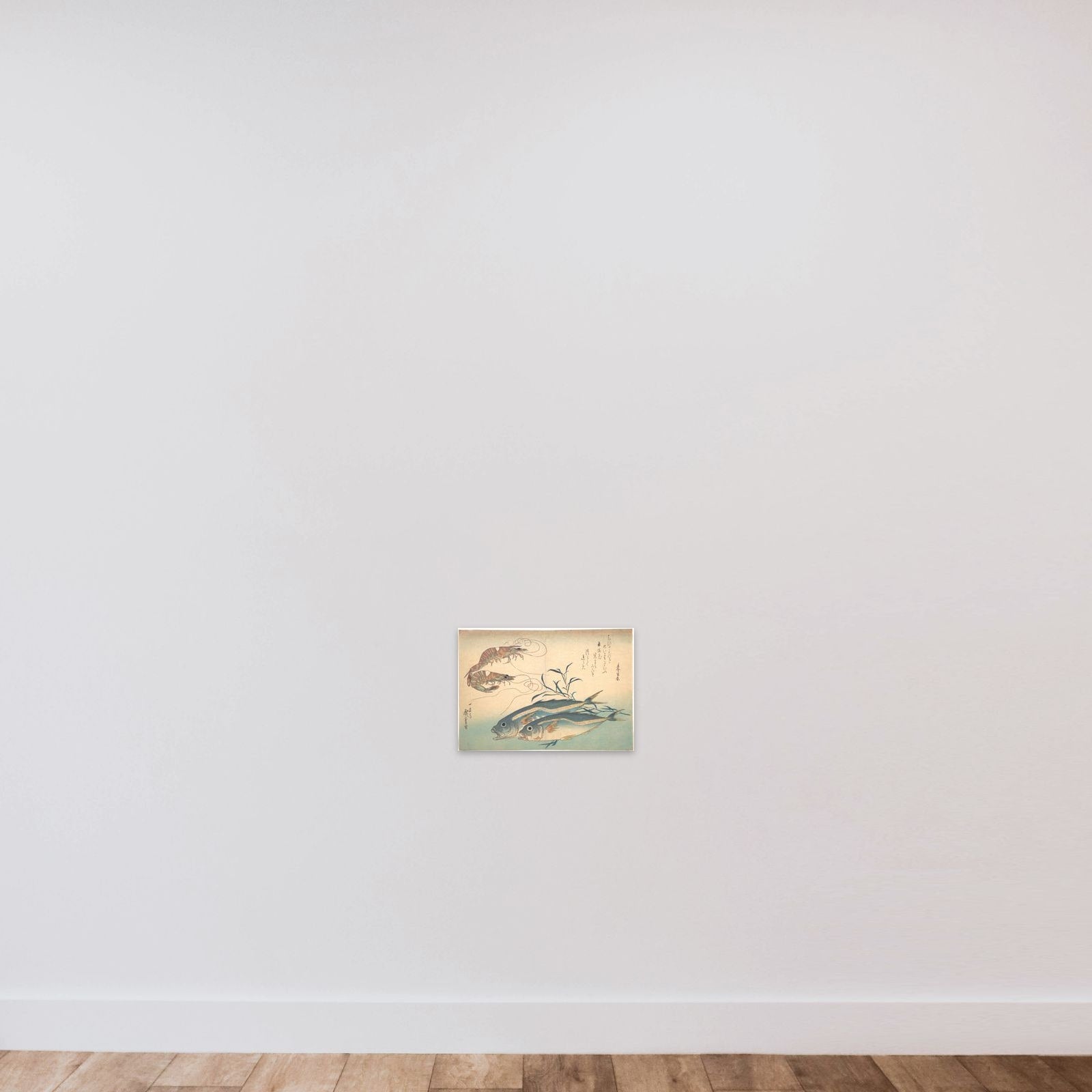 Aji Fish and Kuruma-ebi, from the series Uozukushi (Every Variety of Fish) unframed — shown to scale