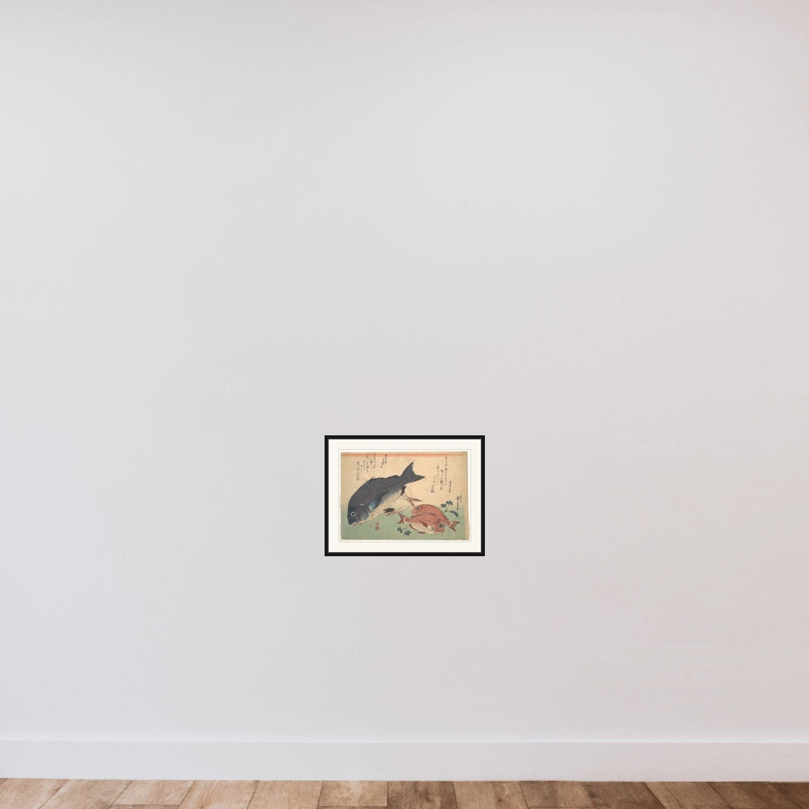 Kurodai and Kodai Fish with Bamboo Shoots and Berries, from the series Uozukushi (Every Variety of Fish) framed — shown to scale