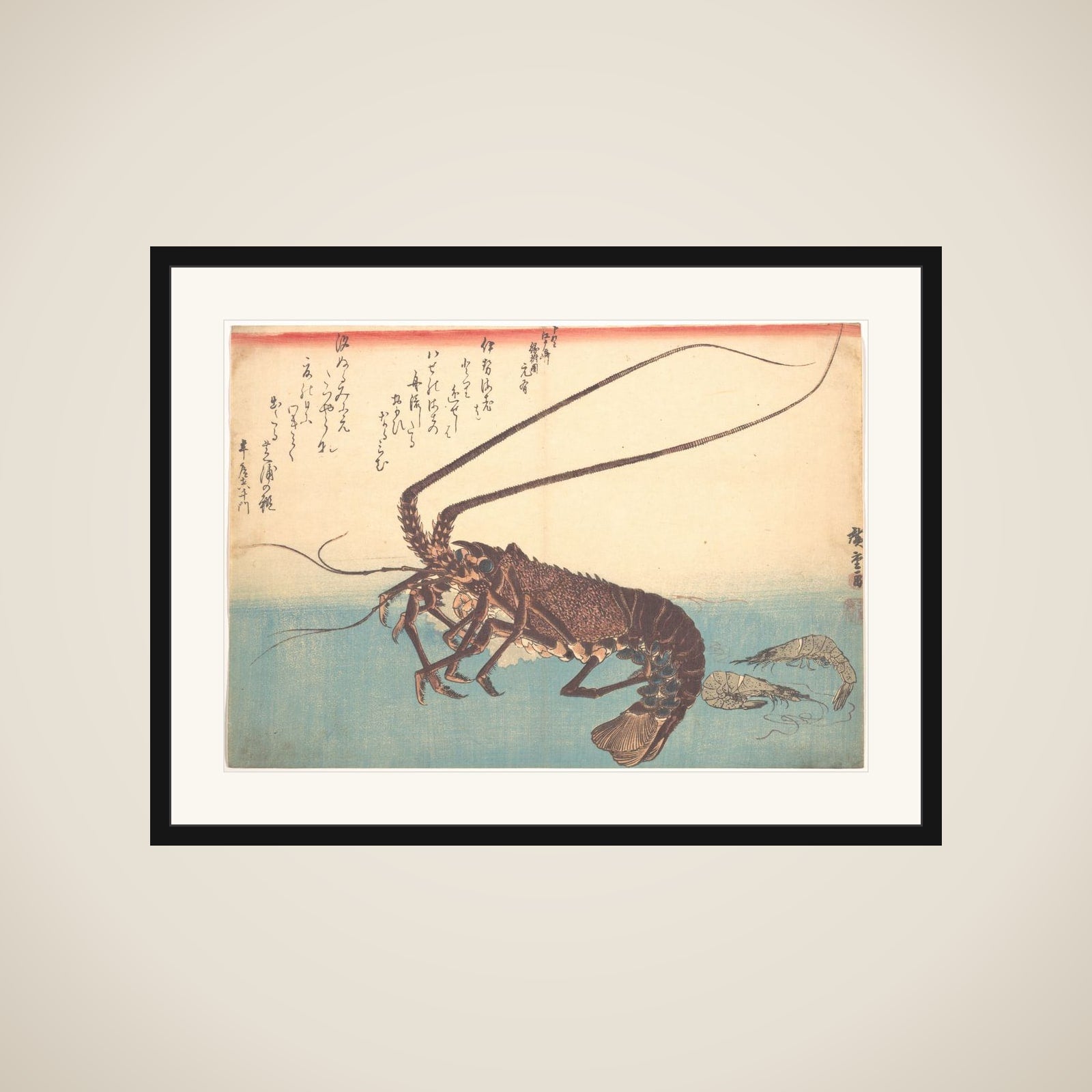 Ise-ebi and Shiba-ebi, from the series Uozukushi (Every Variety of Fish) framed