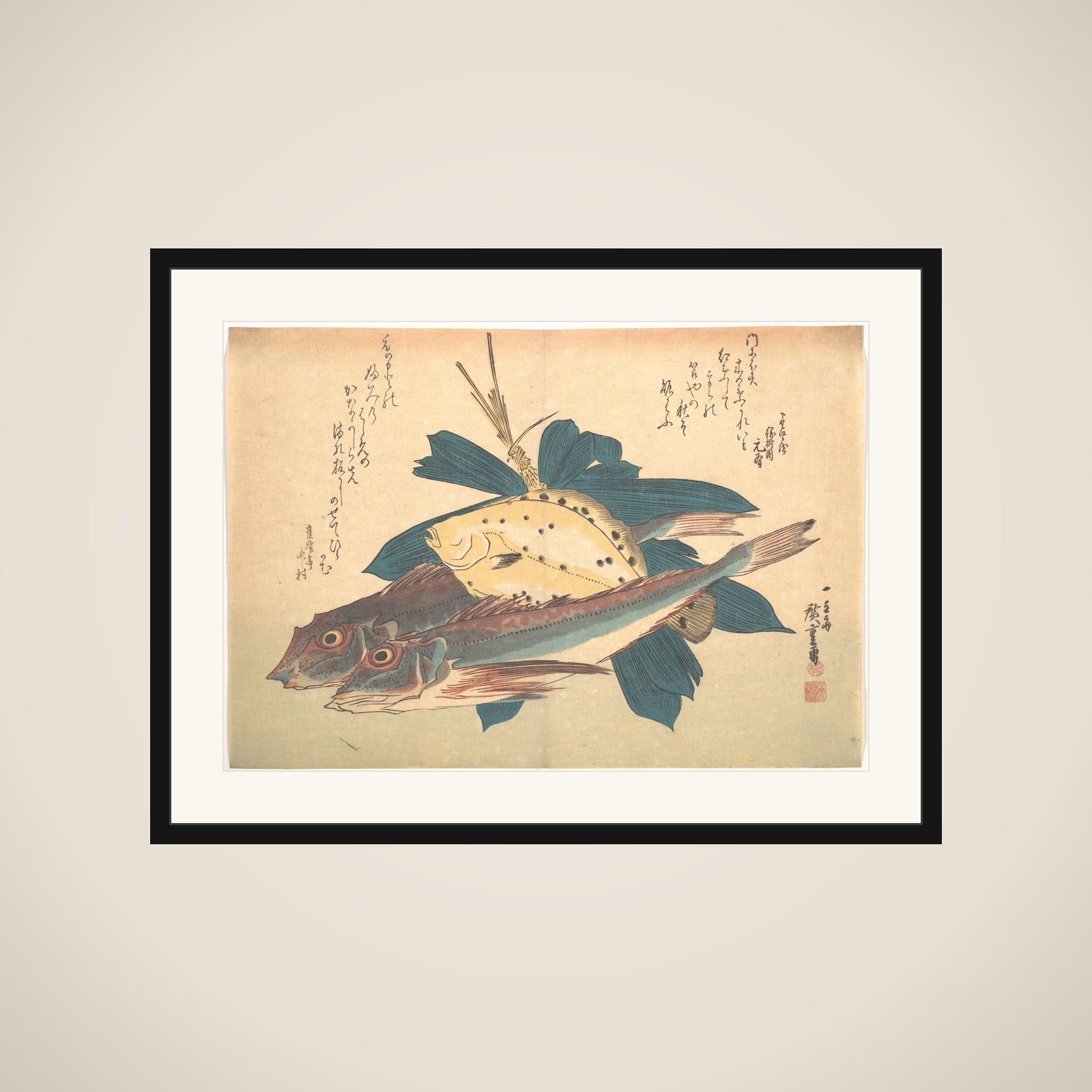 Kanagashira and Karei Fish, from the series Uozukushi (Every Variety of Fish) framed